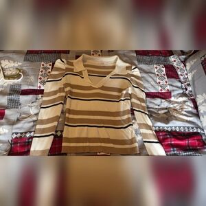 No Boundaries Ribbed Sweater with Tan and Cream Stripes